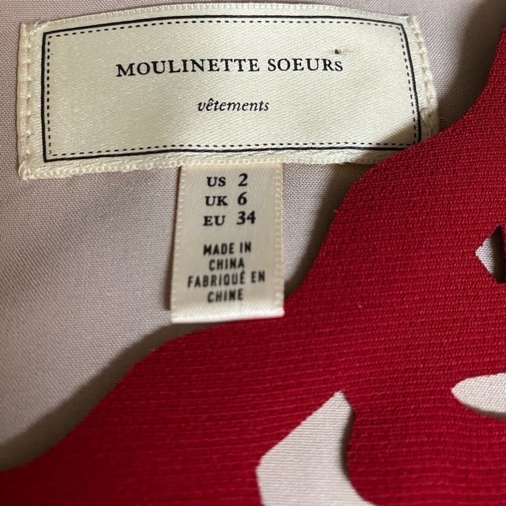 Anthropologie Moulinette Soeurs dress size 2 red Aliz Laser Cut - Picture 6 of 7